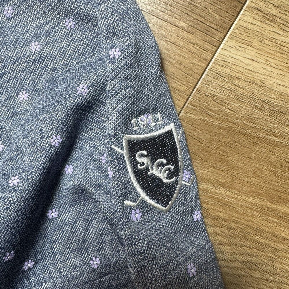 Footjoy Golf Polo Shirt Men's Large Gray Geometric Flower Print Performance - Picture 5 of 9